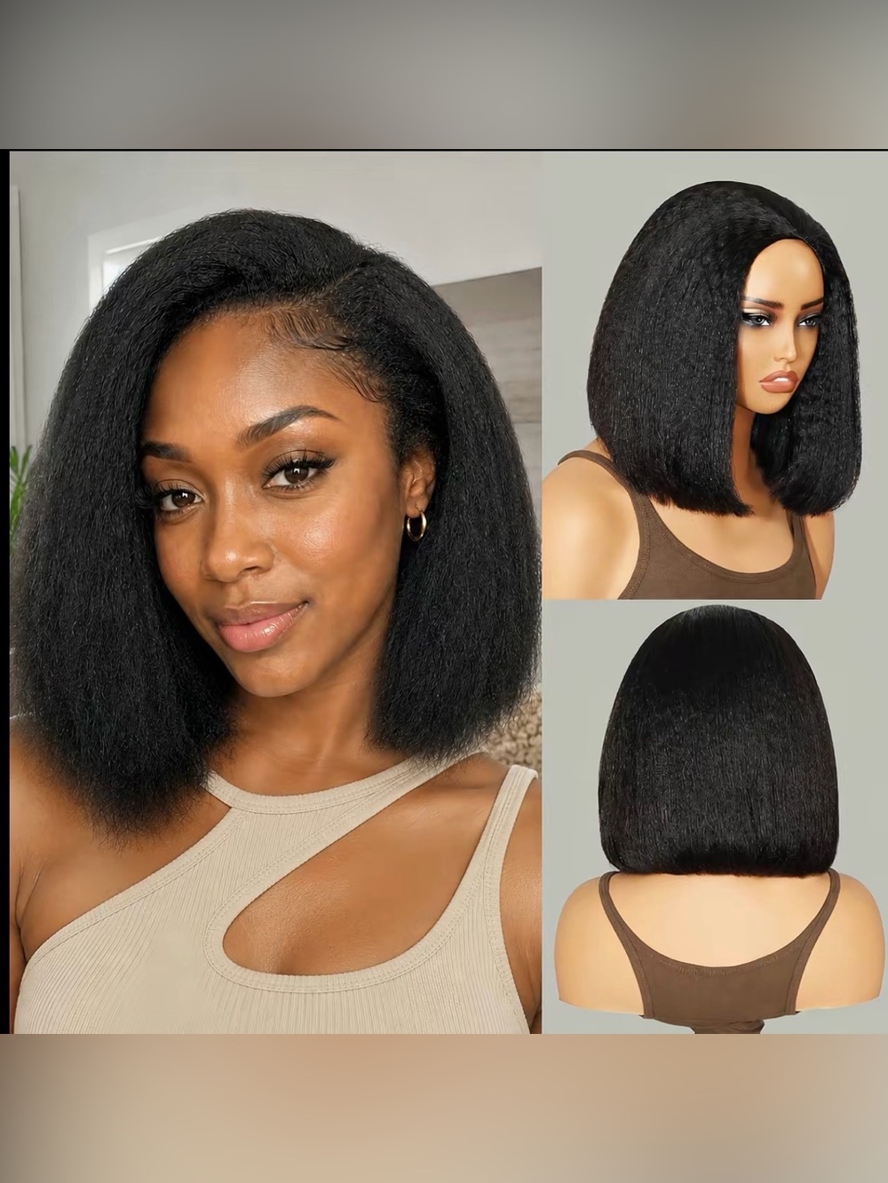 Mscoco Hair Kinky Straight Bob Half Wig